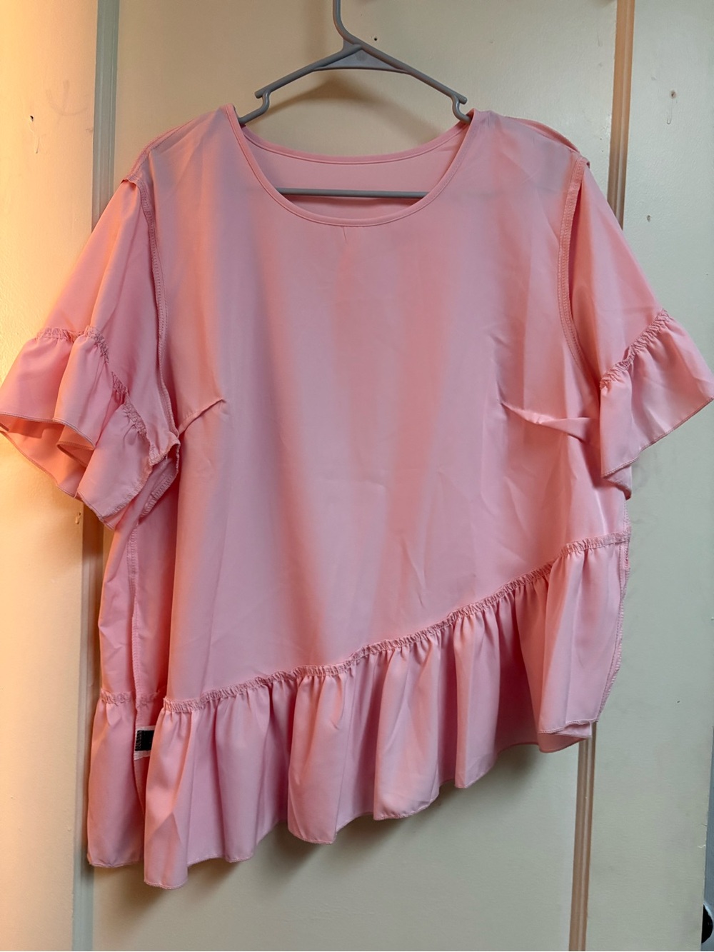 Women’s Pink Ruffle Short Sleeve Top